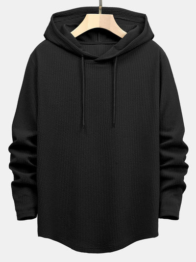 3 Pieces Long Sleeve Muscle Fit Ribbed Arc Hem Hooded T-Shirts