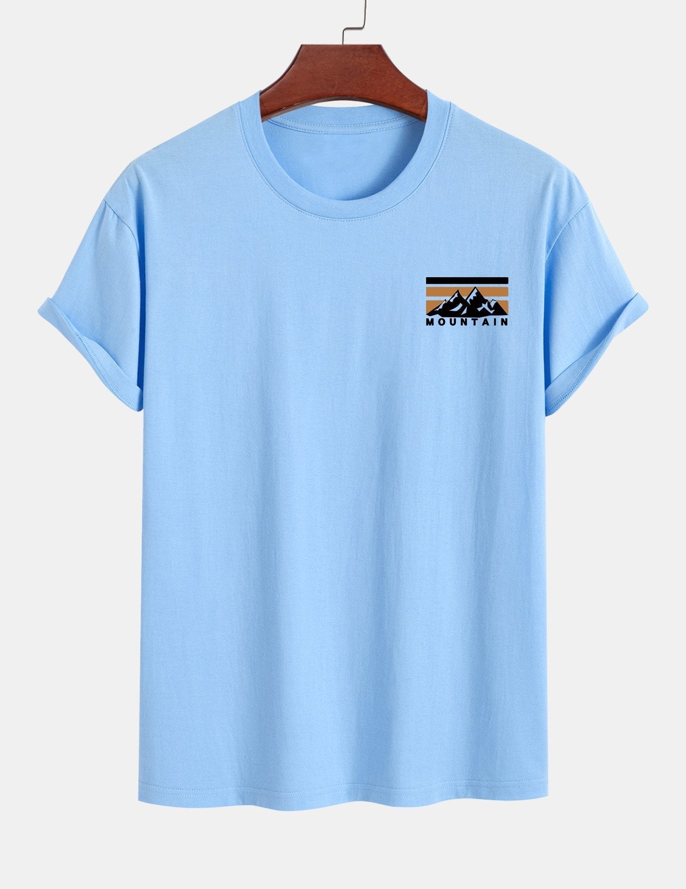 Regular Fit Stripe Mountains Print Cotton T-Shirt