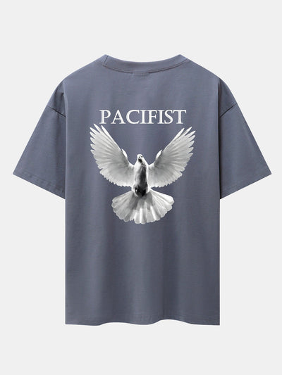 Pacifist Dove Back Print Drop Shoulder Oversize T-Shirt