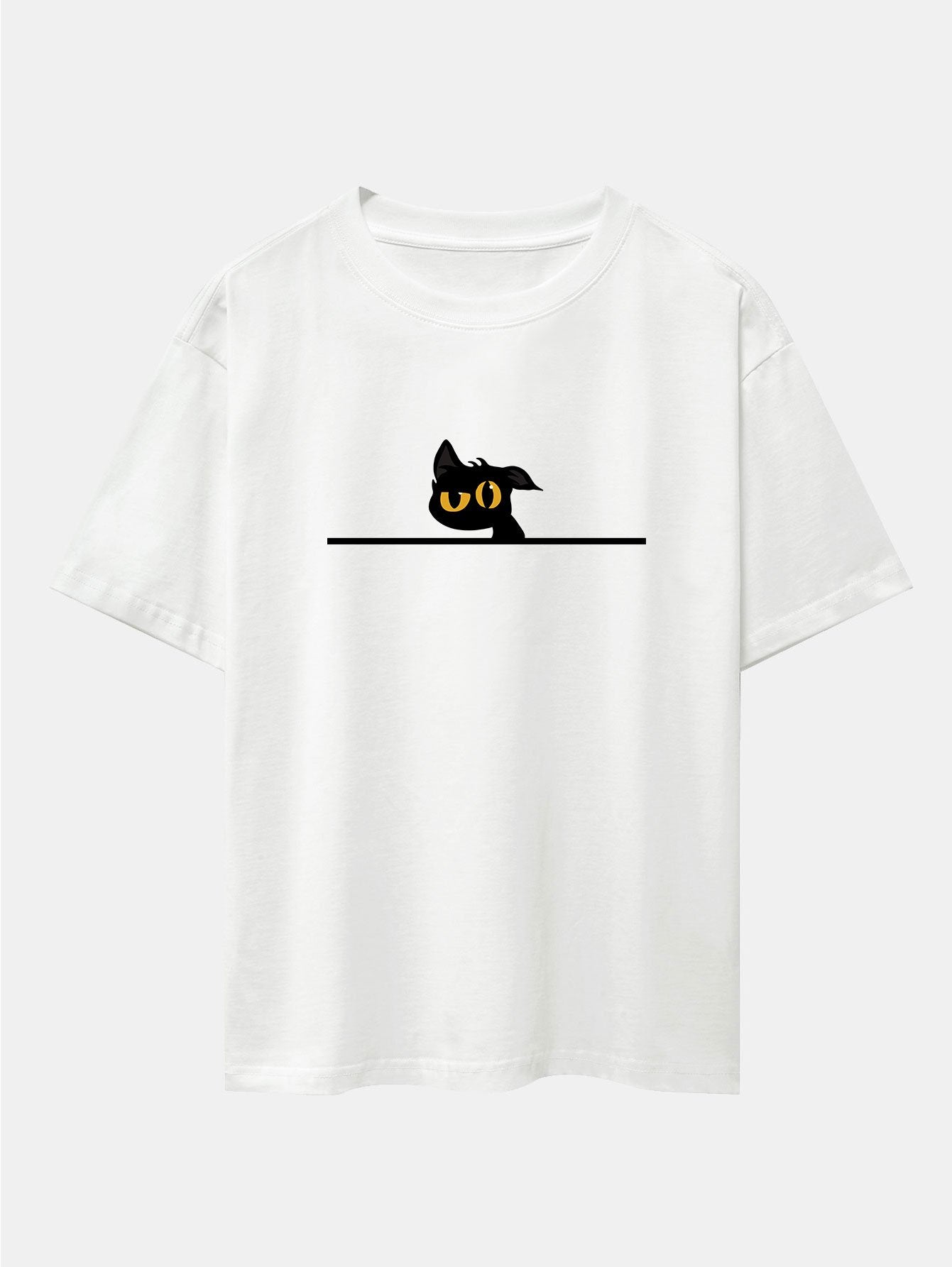 Black Cat In Doubt Print Drop Shoulder Oversize T-Shirt
