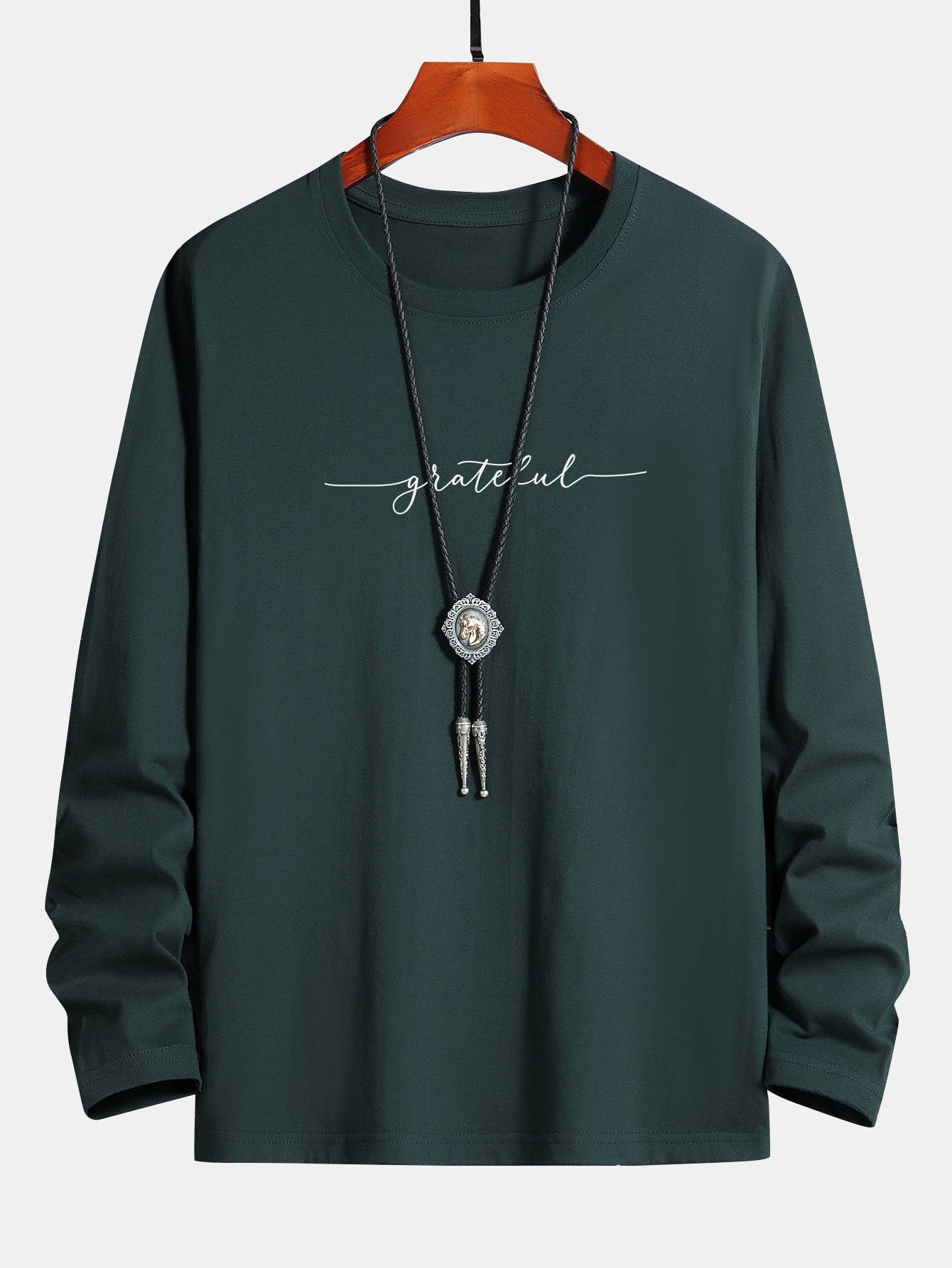 Long Sleeve Grateful Print Cotton T-Shirt
