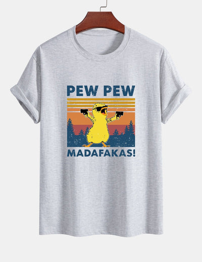 Regular Fit PEW PEW MADAFAKAS Duck Print Cotton T-Shirt