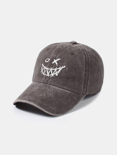 Evil Smiley Face Pattern Classic Retro Washed Distressed Cotton Baseball Cap