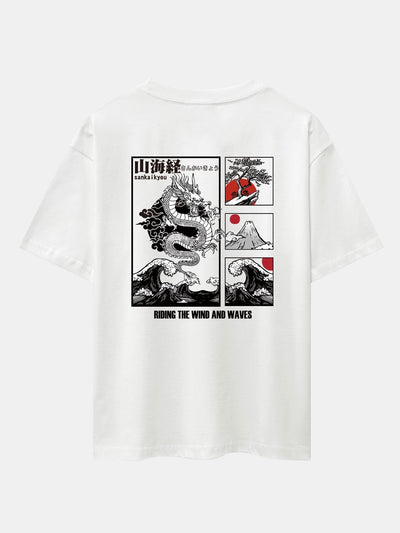Dragon Landscape Back Print Drop Shoulder Oversize T-Shirt