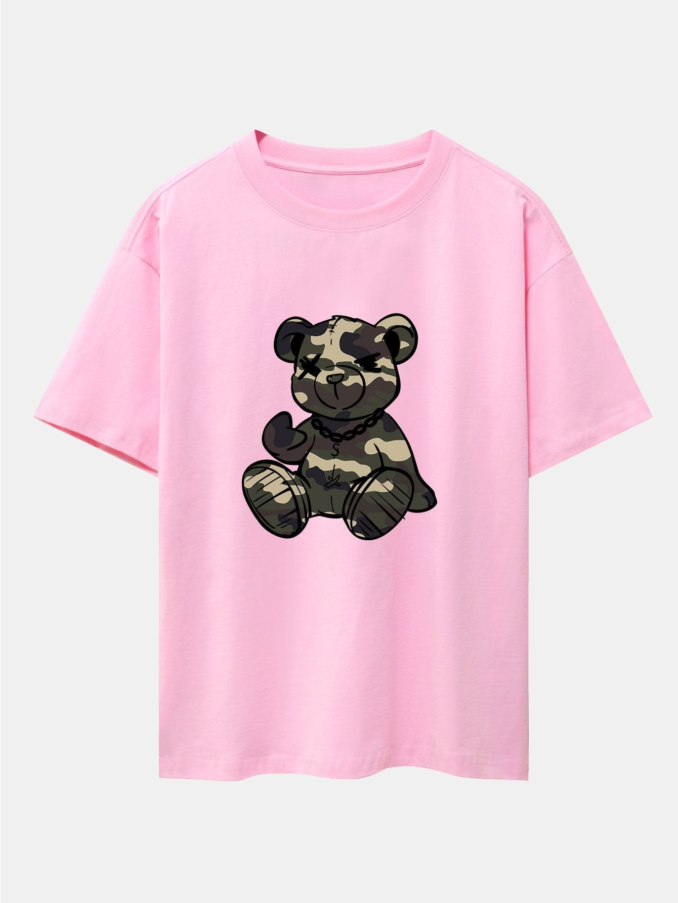 Camouflage Bear Print Drop Shoulder Oversize T-Shirt