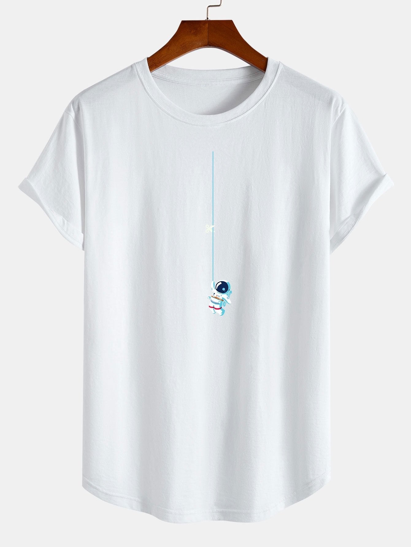 Astronaut On A String Print Cotton Arc Hem T-Shirt