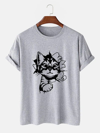 Cat Breaks The Wall Print T-shirt