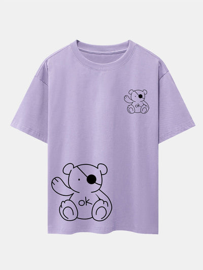 Bear Print Drop Shoulder Oversize T-Shirt
