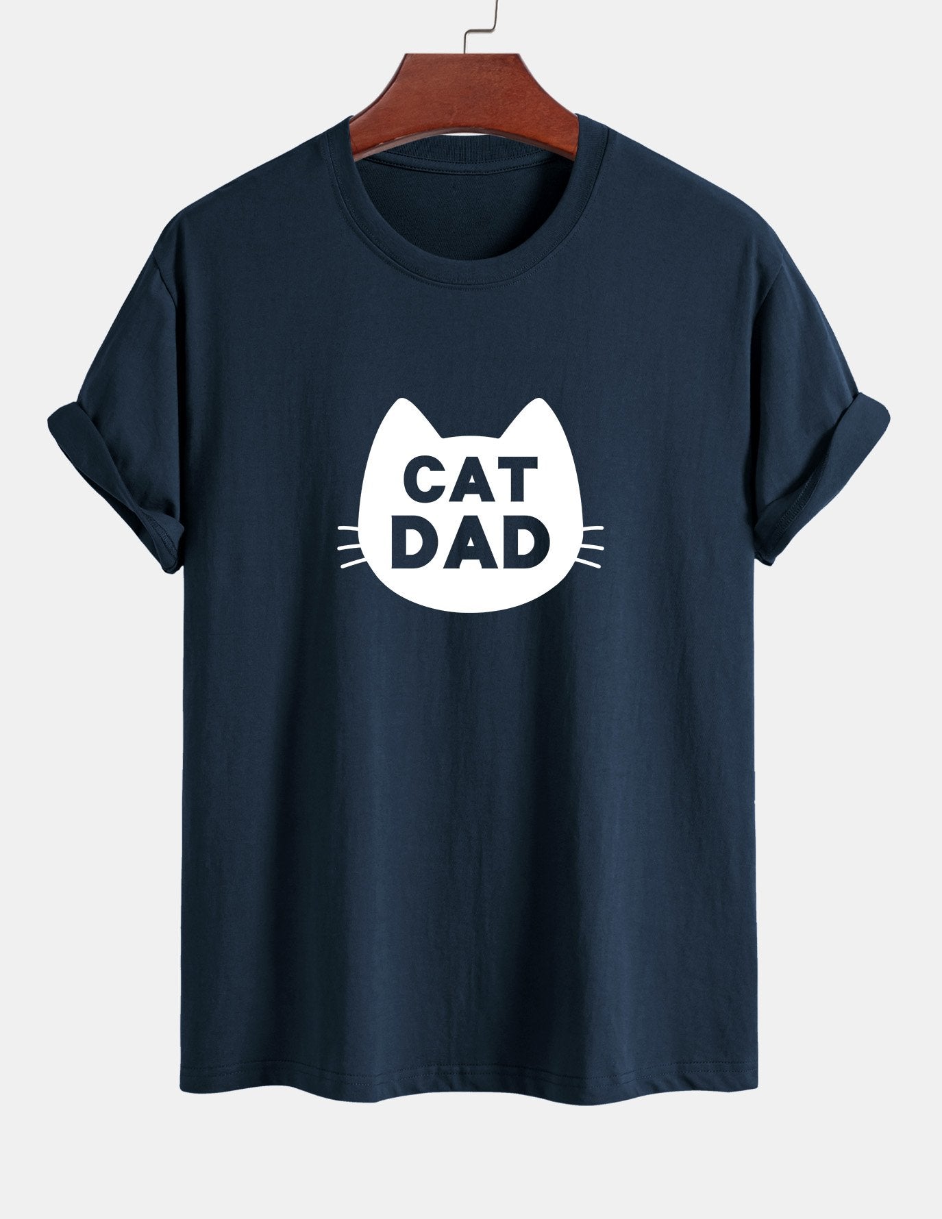 Regular Fit Cat Dad Print Cotton T-Shirt