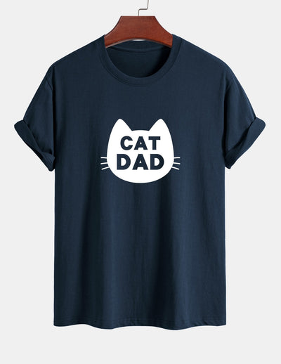 Regular Fit Cat Dad Print Cotton T-Shirt