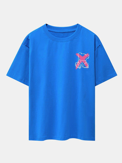 Graffiti Bear Print Drop Shoulder Oversize T-Shirt