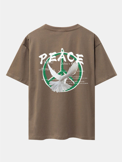 Dove With Peace Symbol Back Print Drop Shoulder Oversize T-Shirt