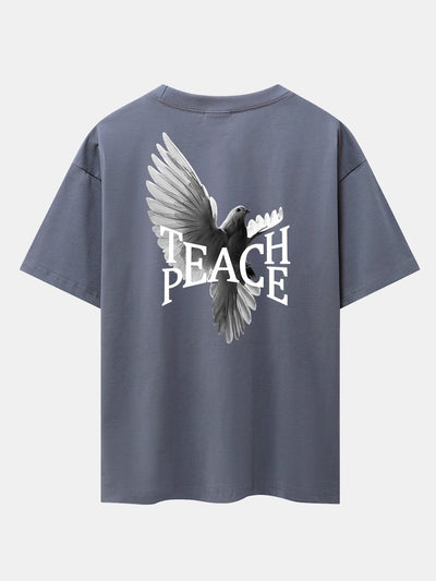 Pigeon Slogan Back Print Drop Shoulder Oversize T-Shirt