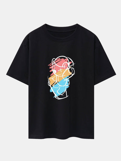 Graffiti Skateboard Bear Print Drop Shoulder Oversize T-Shirt