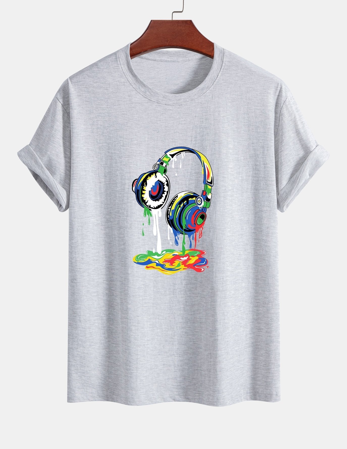 Regular Fit Dissolving Headphones Print Cotton T-Shirt