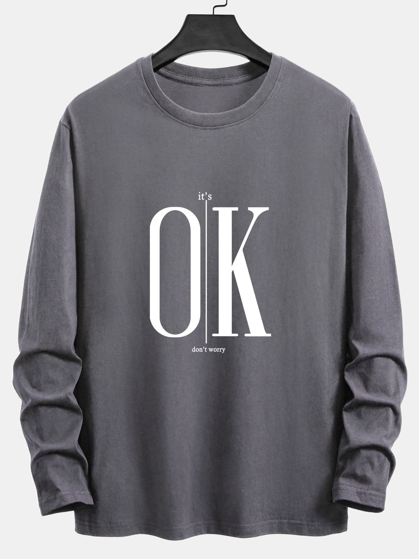 Long Sleeve OK Slogan Print Cotton T-Shirt