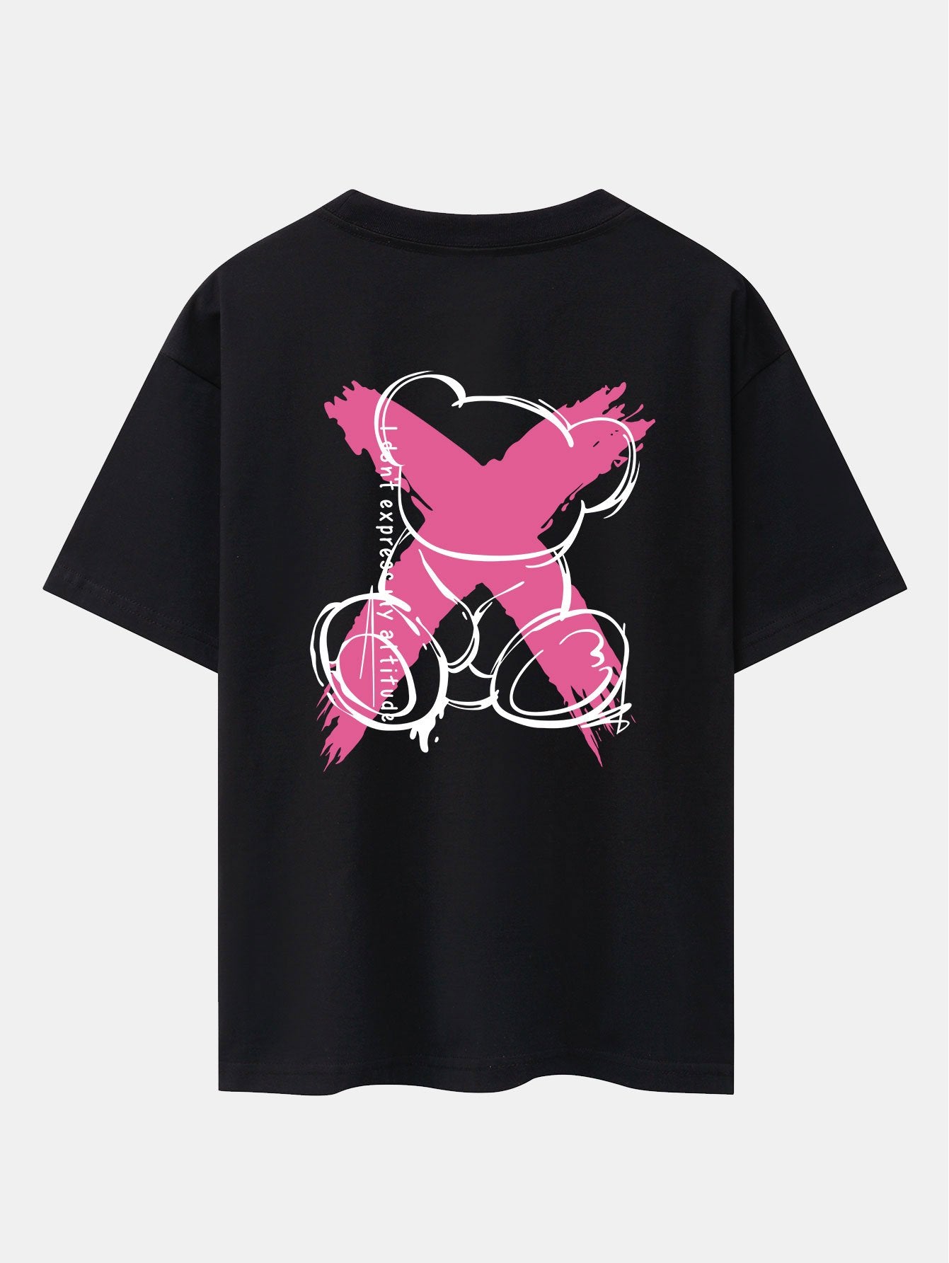 Graffiti Bear Print Drop Shoulder Oversize T-Shirt
