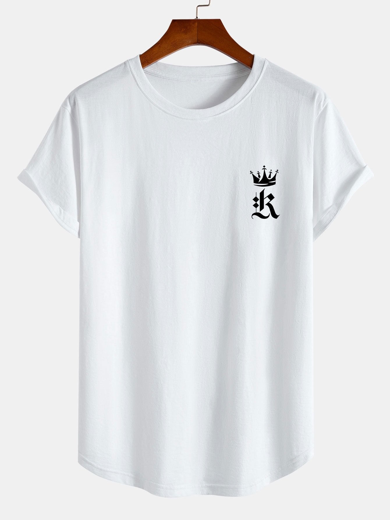 Royal Crown Print Cotton Arc Hem T-Shirt