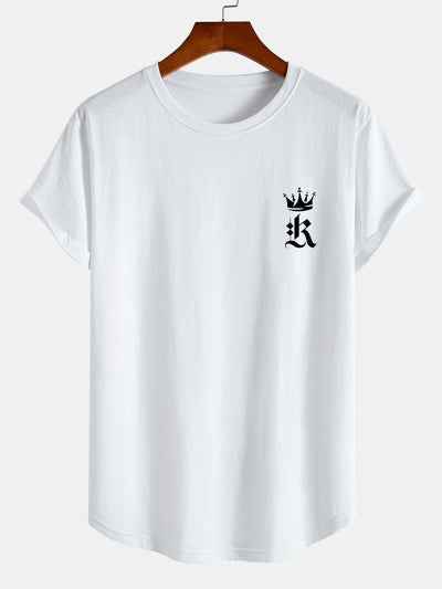 Royal Crown Print Cotton Arc Hem T-Shirt