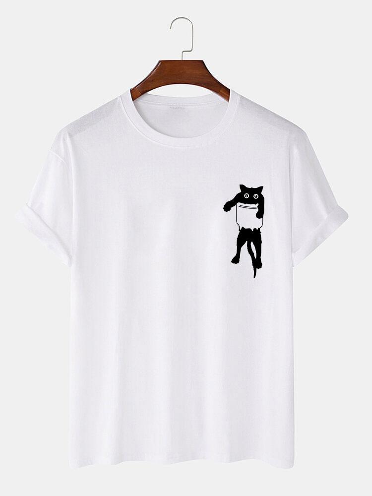 Pocket Cat Print T-Shirt