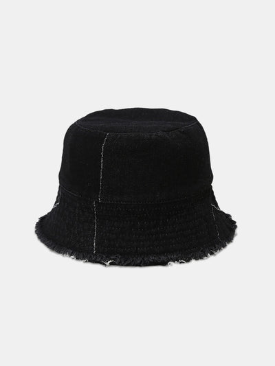 Spliced Denim Tassel Comfortable And Versatile Bucket Hat Can Be Worn On Both Sides