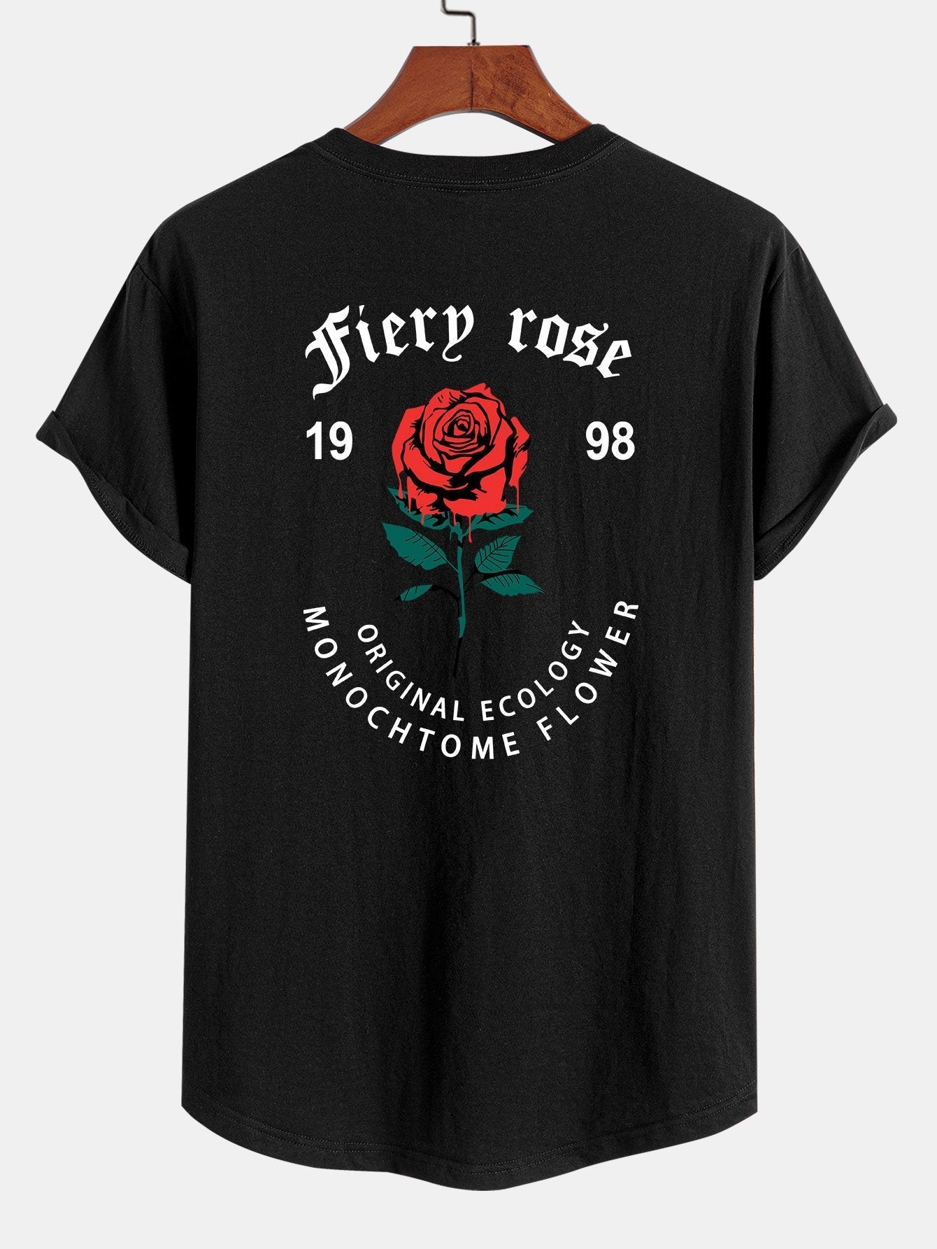 Dissolving Rose Print Cotton Arc Hem T-Shirt