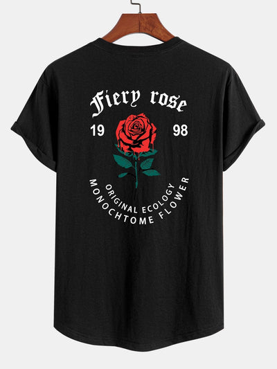 Dissolving Rose Print Cotton Arc Hem T-Shirt
