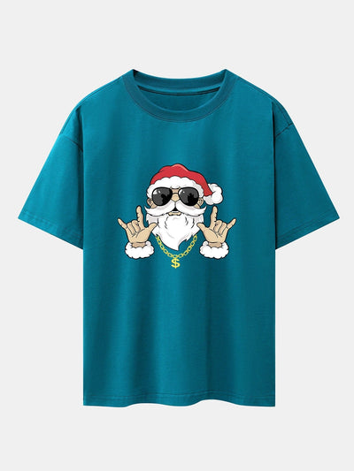 Hip Hop Santa Print Heavy Weight Drop Shoulder Oversize T-Shirt