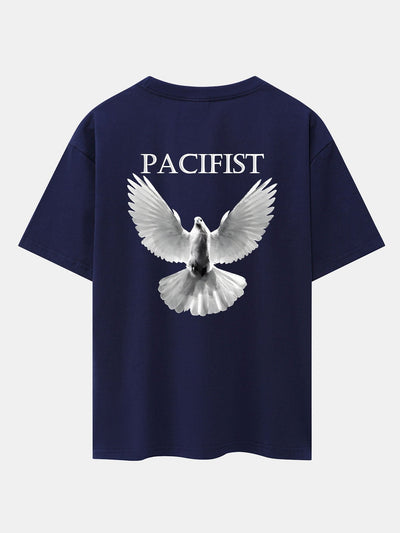 Pacifist Dove Back Print Drop Shoulder Oversize T-Shirt