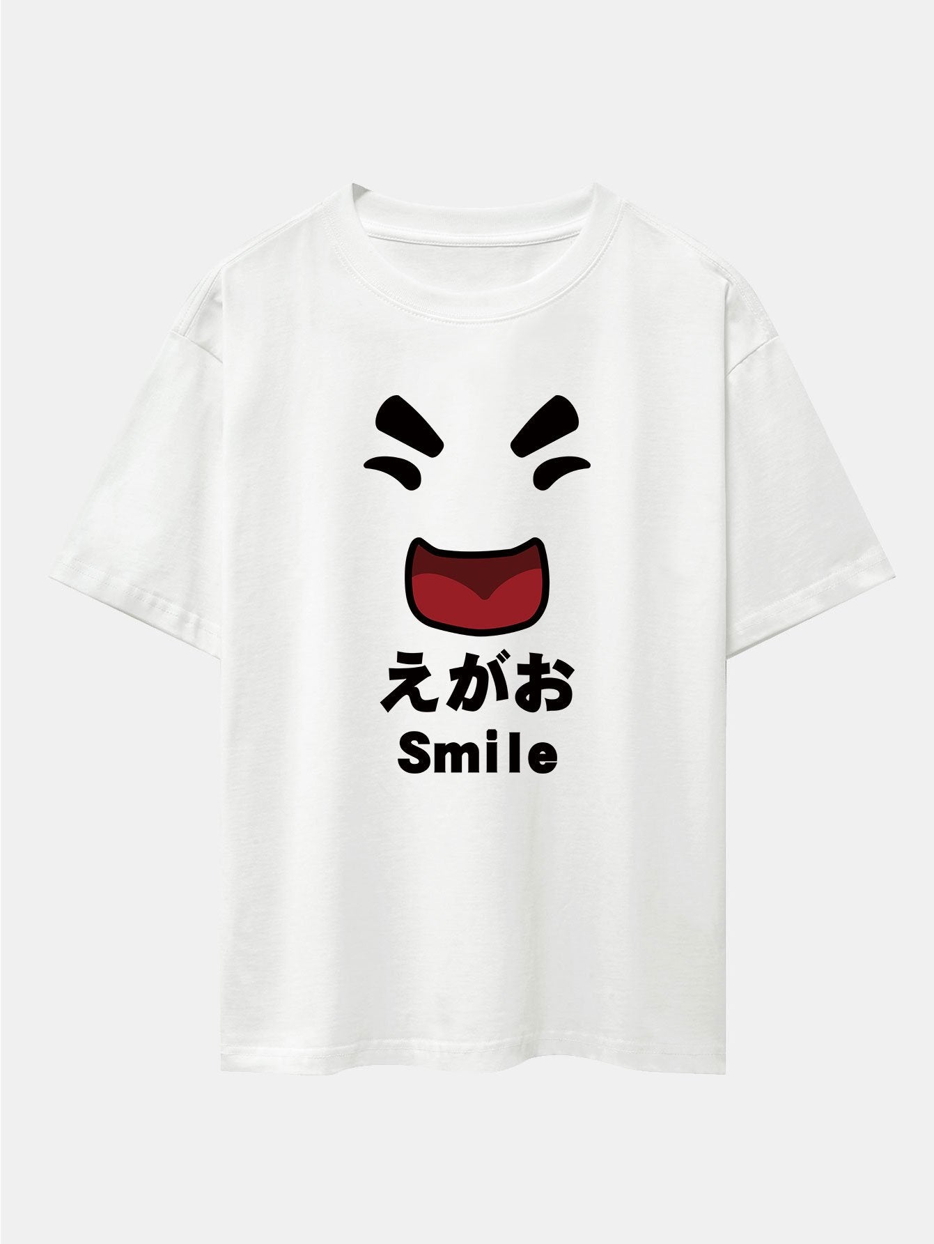 Smiley Face Print Drop Shoulder Oversize T-Shirt