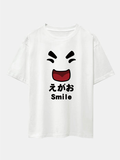 Smiley Face Print Drop Shoulder Oversize T-Shirt