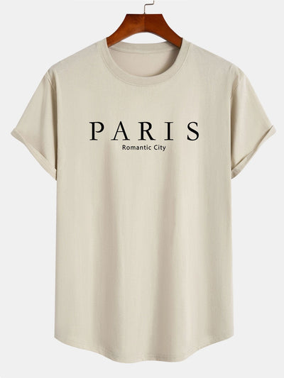 Paris Slogan Print Cotton Arc Hem T-Shirt