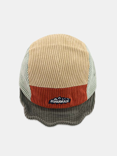Slogan Pattern Color Block Corduroy Baseball Cap