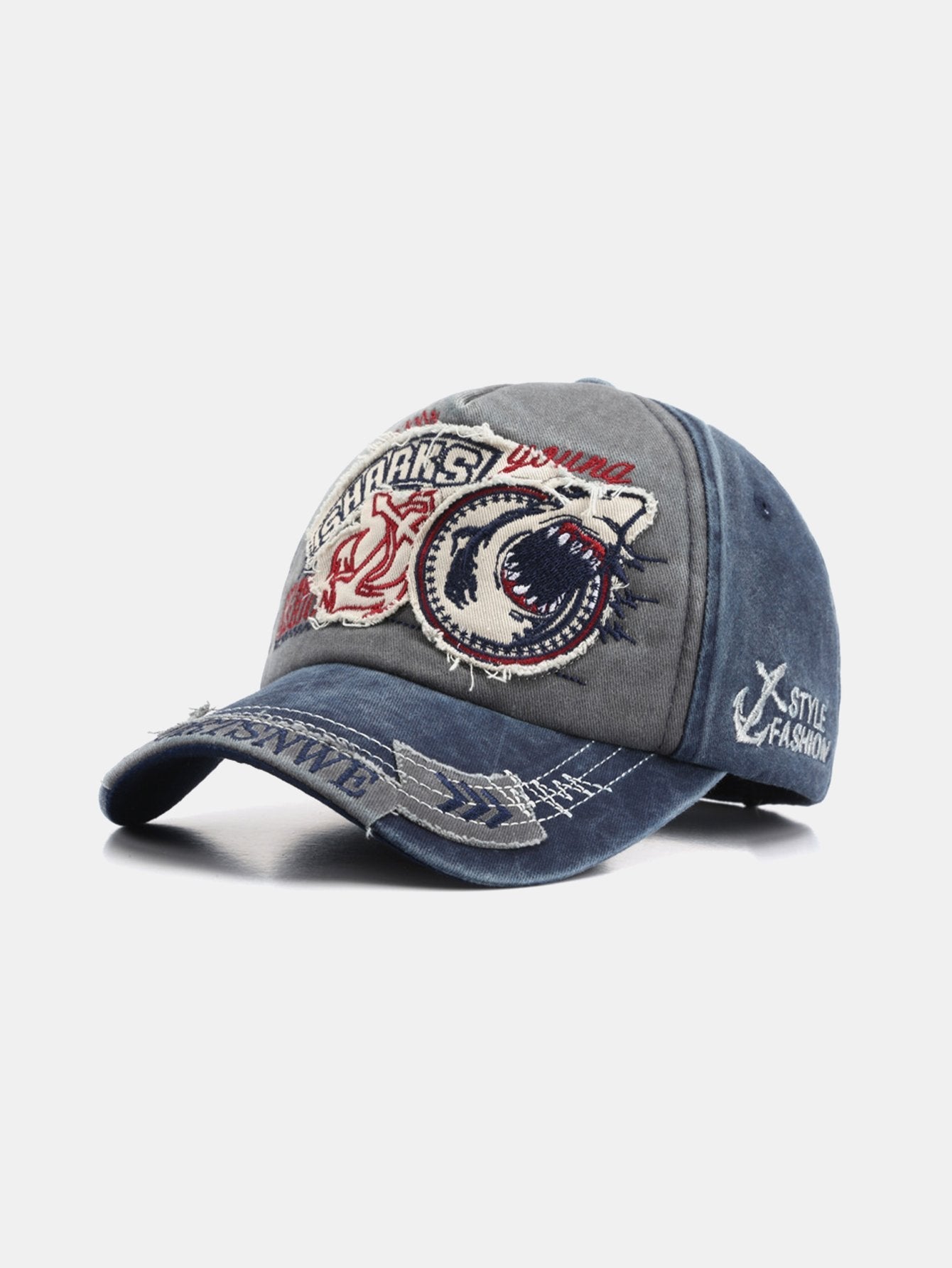 Hip Hop Shark Embroidery Pattern Denim Baseball Cap
