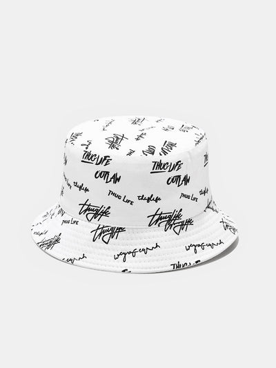 Double Side Reversible Slogan Pattern Bucket Hat