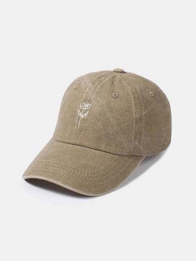 Line Rose Pattern Washed Cotton Decorative Baseball Cap
