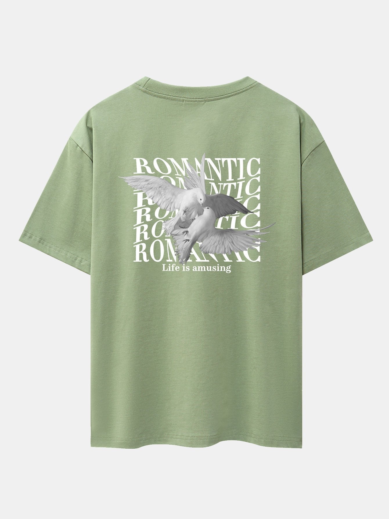 Romantic Doves Back Print Drop Shoulder Oversize T-Shirt