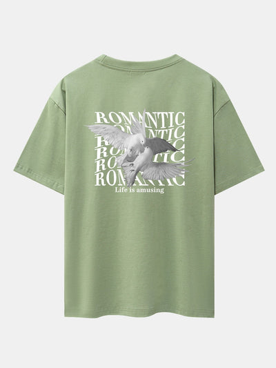 Romantic Doves Back Print Drop Shoulder Oversize T-Shirt