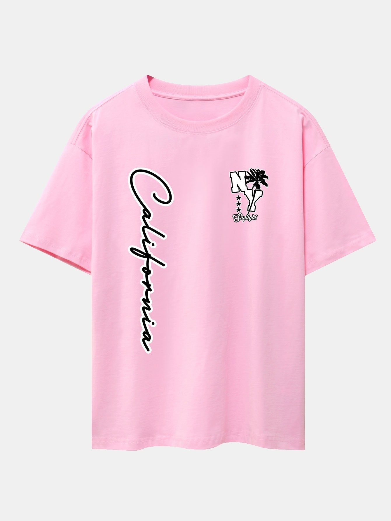 New York California Palm Tree Print Drop Shoulder Oversize T-Shirt