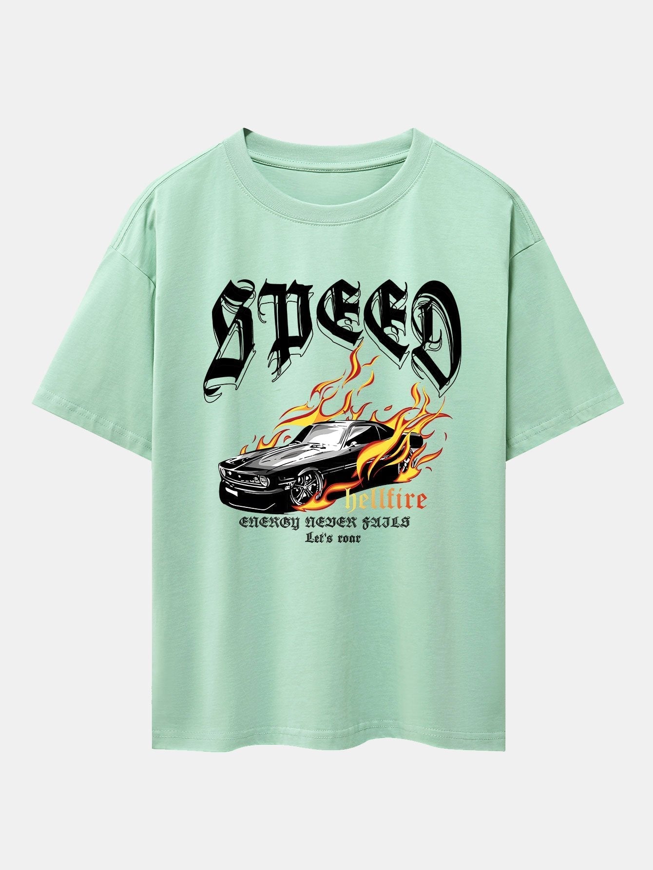 Speed Car Flame Print Drop Shoulder Oversize T-Shirt