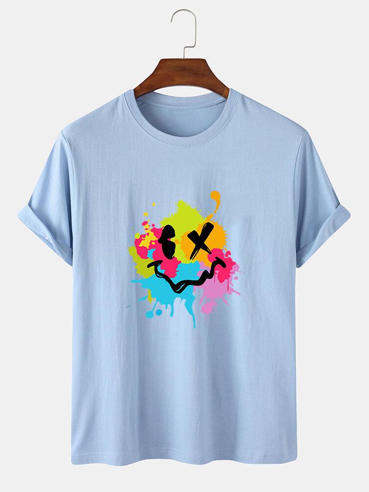 Colorful Mud Splatter Smiley Face Print T-Shirt