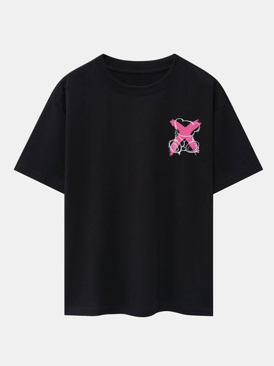Graffiti Bear Print Drop Shoulder Oversize T-Shirt
