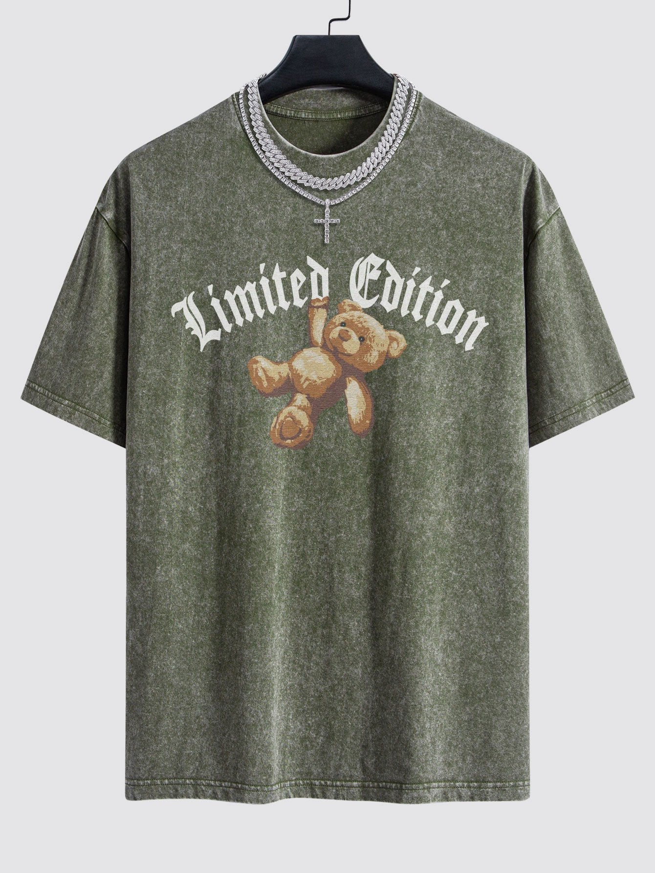 Slogan Bear Print Washed Drop Shoulder Oversize T-Shirt