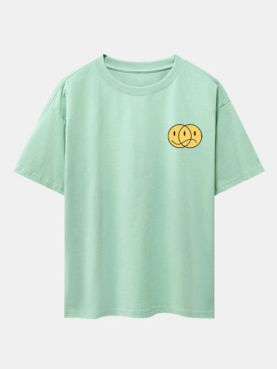 Happy And Sad Face Print Drop Shoulder Oversize T-Shirt