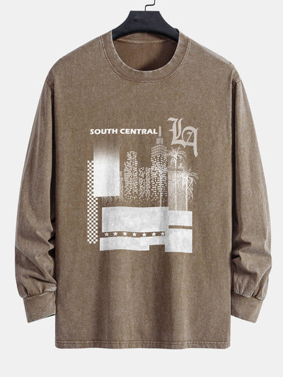 Los Angeles Landscape Print Relax Fit Washed Distressed T-Shirt