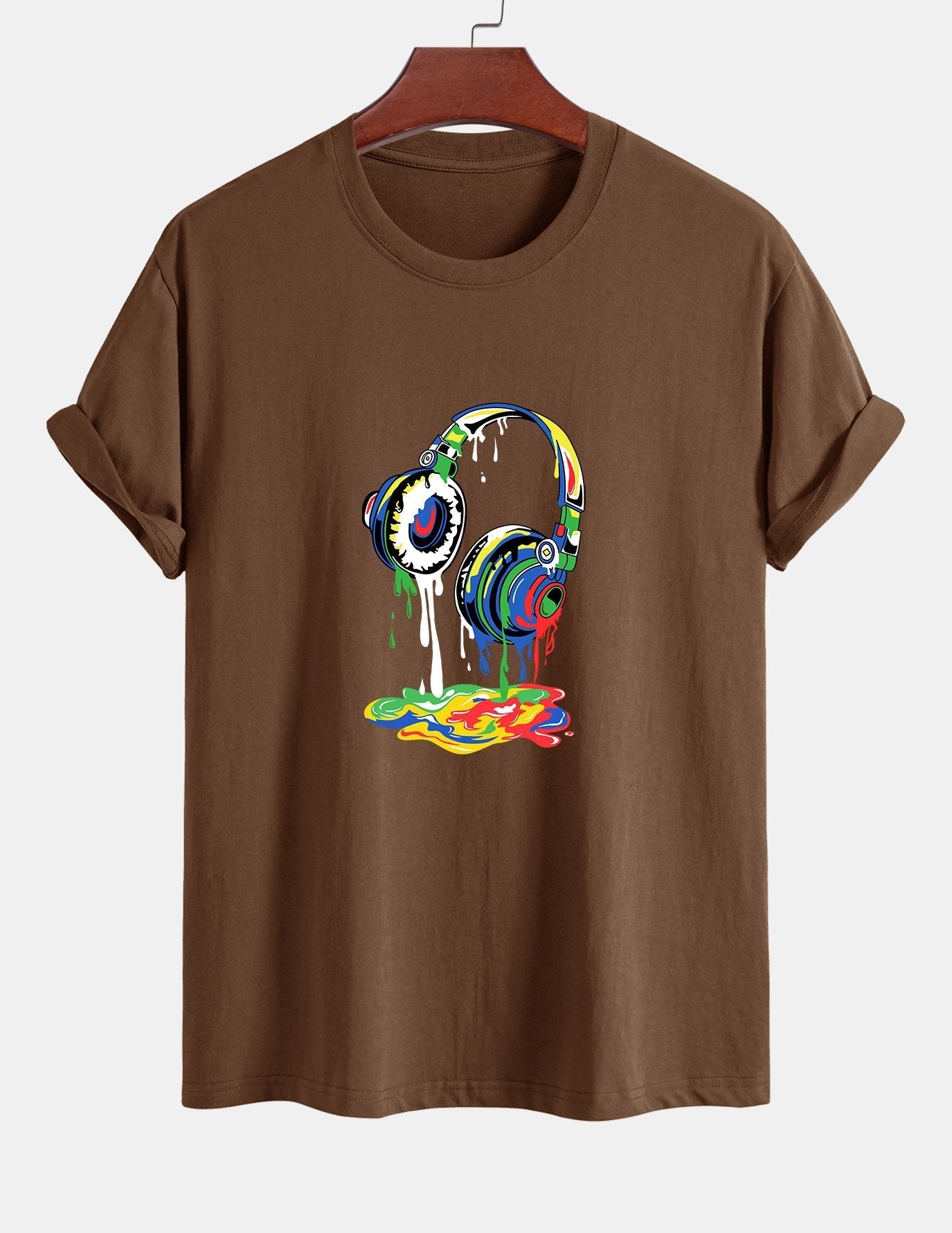 Regular Fit Dissolving Headphones Print Cotton T-Shirt