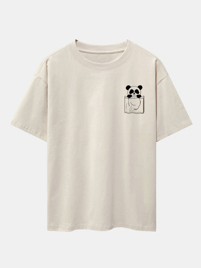 Pocket Panda Print Drop Shoulder Oversize T-Shirt