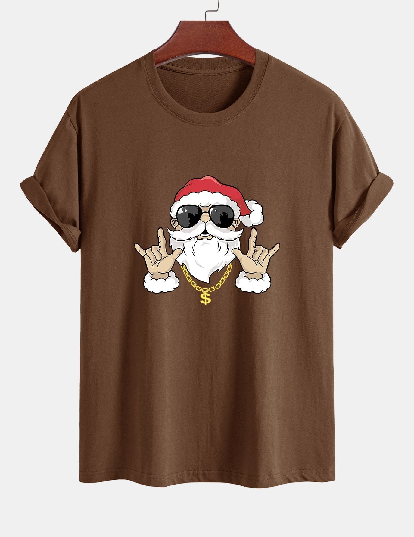 Regular Fit Hip Hop Santa Print Cotton T-Shirt