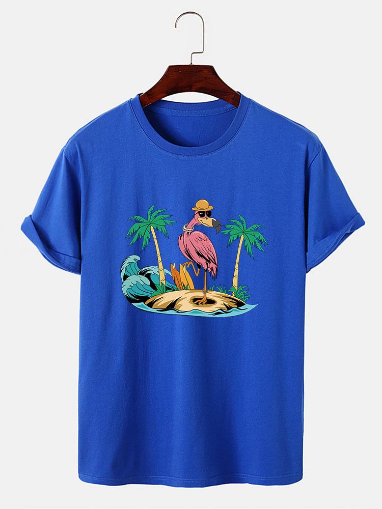 Flamingo On Vacation Print T-Shirt