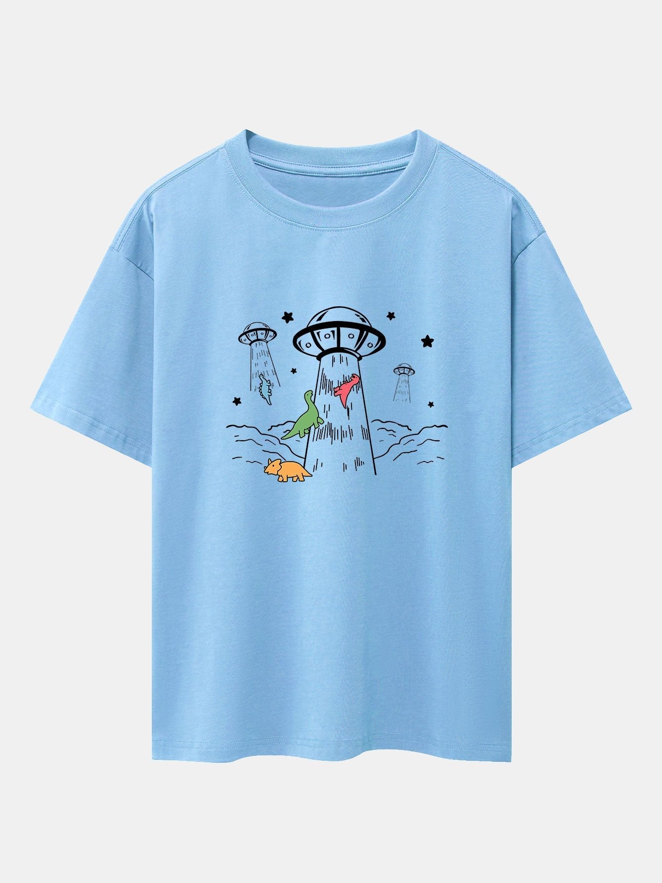 UFO Take Away Dinosaurs Print Drop Shoulder Oversize T-Shirt